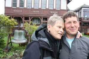 Odess and Schmidt in front of Allen in 2012. Odess has given three major gifts to SFAC in memory of her husband, Jack, who wanted the money "to benefit as many people as possible." (KCAW photo/Ed Ronco)