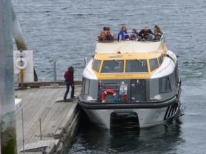 Cruise ship passengers board a tendering vessel at Huna Totem's Icy Strait Point. Lawmakers have funded a new berthing facility, which has not been built. Photo by Ed Schoenfeld, Coastalaska News