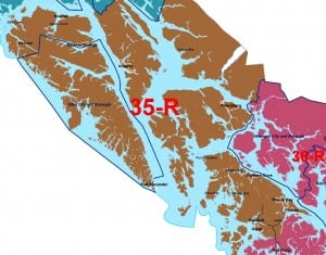 The new House District 35, which includes Sitka, Petersburg, Craig, Angoon, Hoonah, Kake and some other communities.