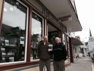 Richard Carstensen (l) and Bob Armstrong in front of Sitka's Old Harbor Books. The new edition encompasses "twenty-two years of learning," says Carstensen. (Marjorie Hennessy photo)