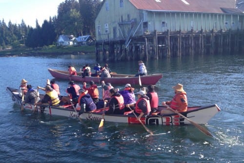 Three canoes left Kake this morning, starting a week-long trip to Juneau for Celebration 2014. (Photo courtesy of Dawn Jackson)