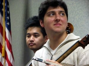 Robert Lee (l.) and Alex Cox study at the Cleveland Institute and the Julliard School respectively. (KCAW photo/Robert Woolsey)