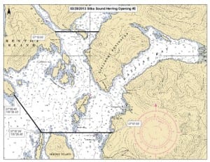 Click to enlarge: These are the boundaries of Thursday's opening in the Sitka Sound sac roe herring fishery. (Image from ADF&G)