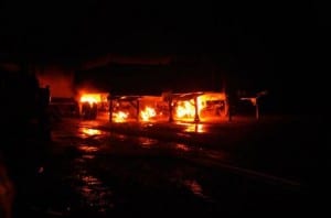 Trailers containing heated asphalt burn early Monday morning at the end of Granite Creek Road. (Photo provided by Sitka Fire Dept._