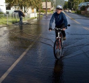 As usual, KCAW traffic reporter Bill Foster is first on the scene, when there's a threat to the smooth flow of cars & trucks. (Daily Sitka Sentinel photo/James Poulson)