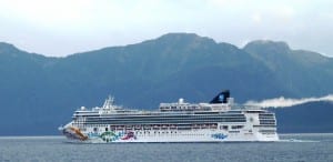 The cruise ship Norwegian Pearl sails its final voyage of the 2013 season through Chatham Strait in September 2013