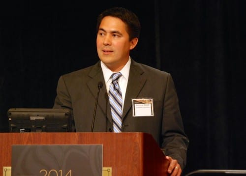 Sealaska CEO Anthony Mallott addresses shareholders at the Sealaska annual meeting near the SeaTac Airport. (Photo courtesy Sealaska)