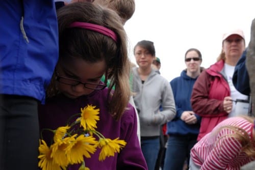 At the 2011 dedication of the Sean Krueger softball field in Sitka. Krueger was in command of CG6017. (KCAW photo/Emily Bender)
