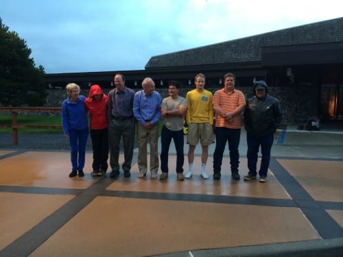 The Sitka Assembly prepares to be doused in the Ice Bucket Challenge (KCAW photo/Rachel Waldholz)