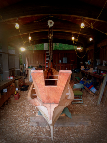 The canoe explained by more than 16 inches after the steaming. (KCAW Photo/Emily Russell)